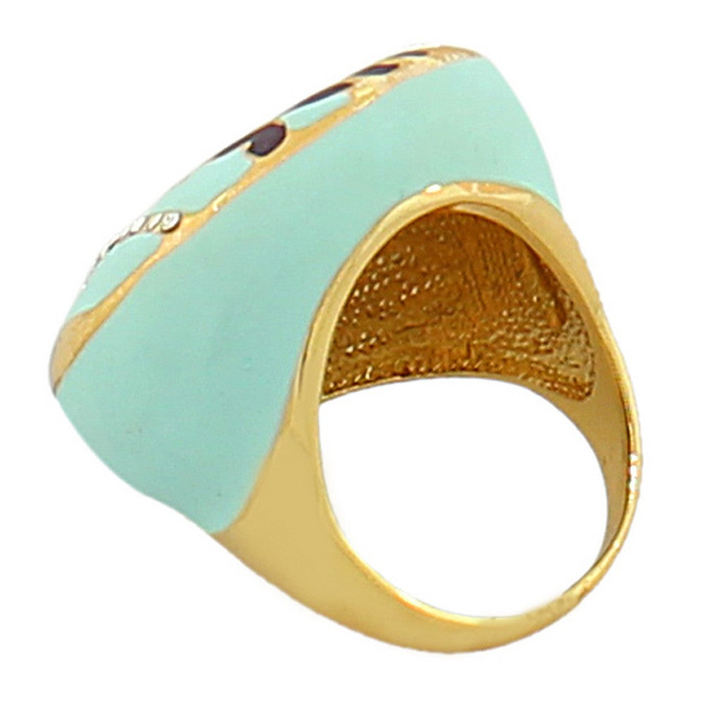 Fashion Alloy Yellow Gold-Tone Turquoise-Tone Brown Butterflies CZ Cocktail Ring