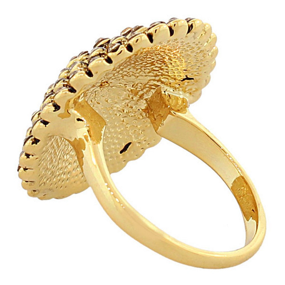 Fashion Alloy Yellow Gold-Tone Black Brown CZ Statement Cocktail Ring