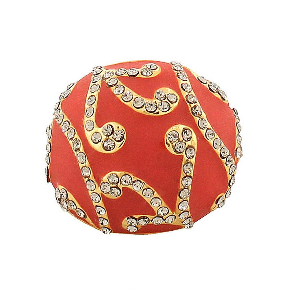 Fashion Alloy Yellow Gold-Tone Red White Clear CZ Statement Cocktail Ring