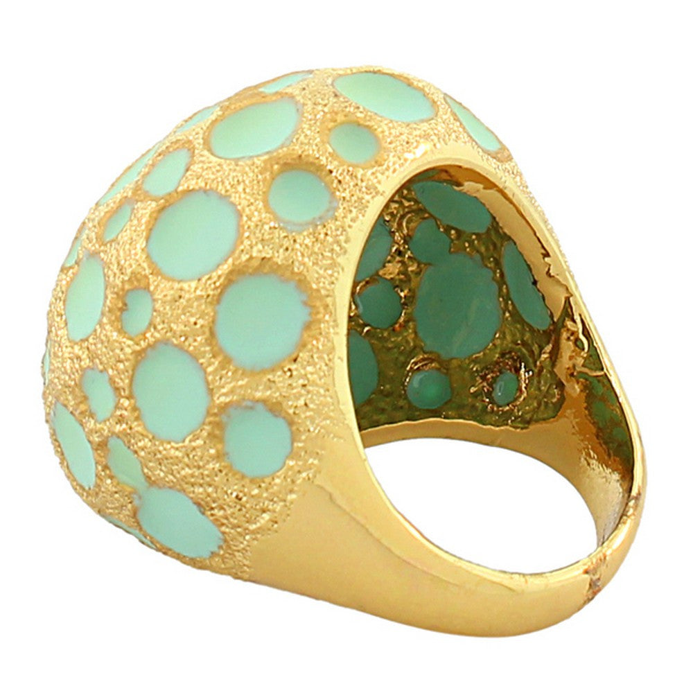 Fashion Alloy Yellow Gold-Tone Turquoise-Tone Statement Cocktail Ring