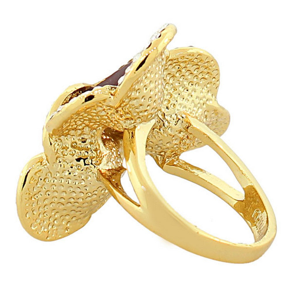 Fashion Alloy Yellow Gold-Tone Turquoise-Tone Brown Flower Floral Cocktail Ring