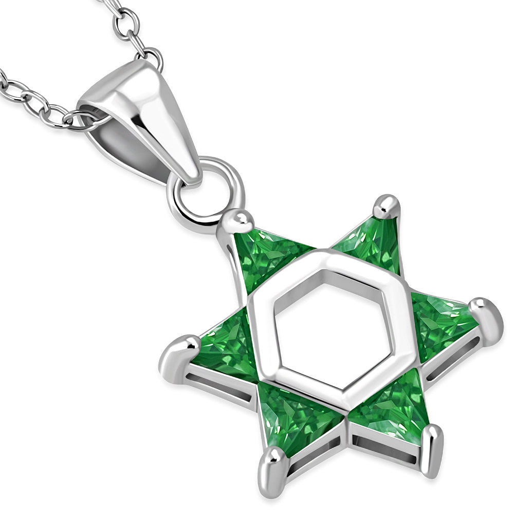 Emerald Trillion Cut Star of David Necklace Pendant Sterling Silver