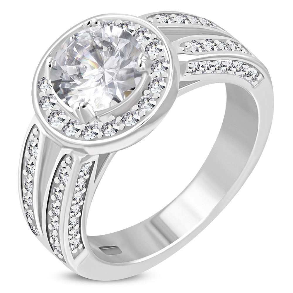 Sterling Silver White Clear CZ Engagement Ring