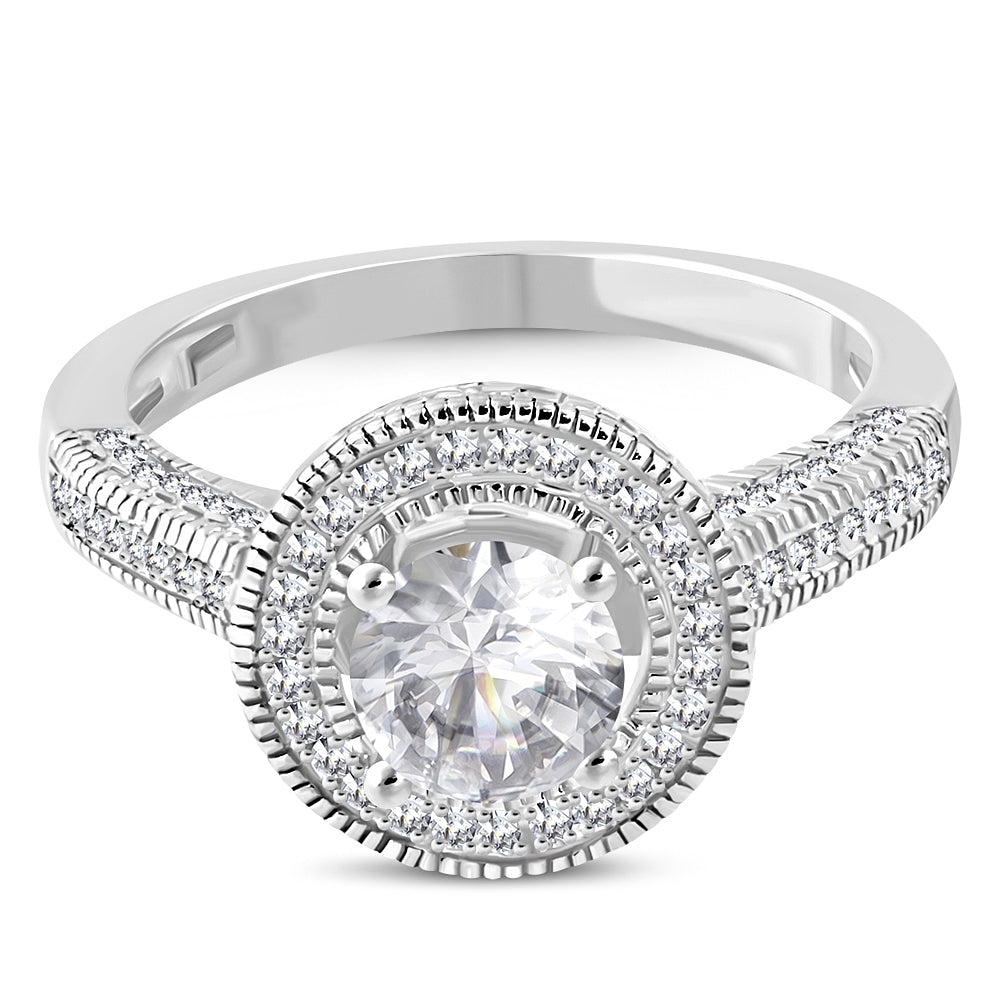 Sterling Silver White Clear CZ Engagement Ring