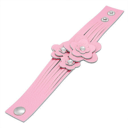 Floral Pink Leather Wristband