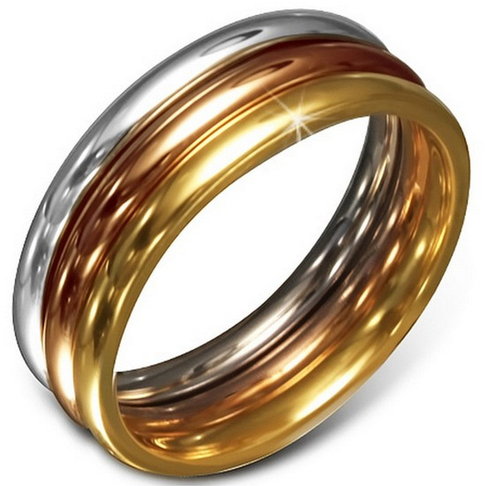 Stainless Steel Three Gold-Tone Stacking Polished Ring Band Set, 3 mm Wide - Size 9