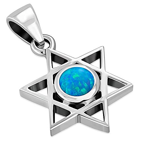 Womens Girls Created Gemstone 925 Sterling Silver Star of David Pendant Necklace