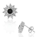 925 Sterling Silver Black CZ Womens Flower Floral Design Stud Earrings