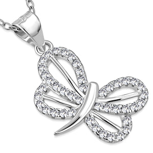 925 Sterling Silver Butterfly CZ Pendant Necklace