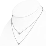 Stainless Steel Silver-Tone Double Chain White CZ Love Heart Necklace