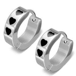Stainless Steel Black Silver-Tone Black Heart Love Womens Hoop Huggie Earrings