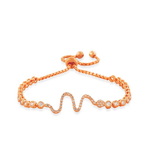 Sterling Silver Rose Gold-Tone White CZ Snake Womens Link Chain Bracelet