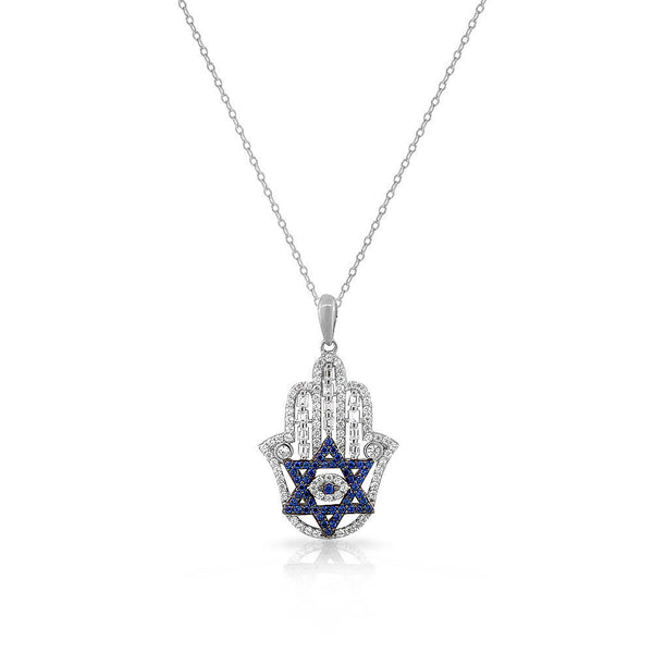 Star of David Hamsa Cubic Zirconia Necklace Sterling Silver