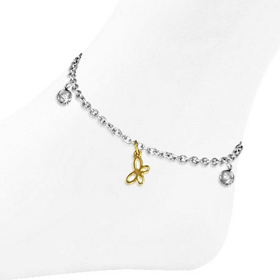 Stainless Steel Two-Tone Butterfly Adjustable Anklet Bracelet