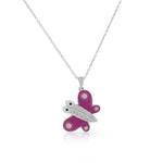 925 Sterling Silver Pink Enamel White Clear CZ Butterfly Pendant Necklace