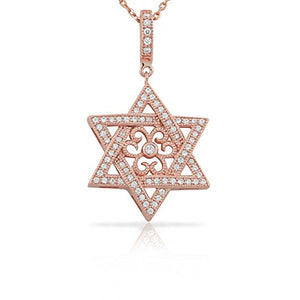 925 Sterling Silver Yellow Gold-Tone Jewish Star of David CZ Filigree Pendant Necklace