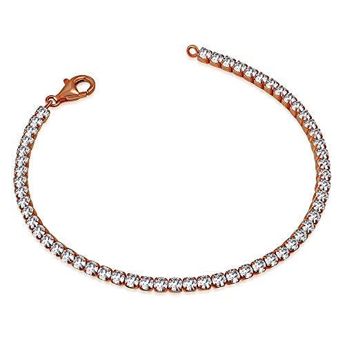 925 Sterling Silver Yellow Gold-Tone White Clear Round CZ Classic Tennis Bracelet, 7.5"