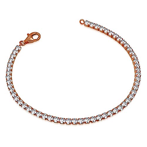 Sterling Silver Rose Gold-Tone White Clear Round CZ Classic Tennis Bracelet, 7.5"