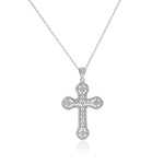 925 Sterling Silver White Clear CZ Religious Cross Pendant Necklace
