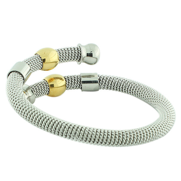 Stainless Steel Two-Tone Mesh Spiral Multi Bangle Womens Bracelet
