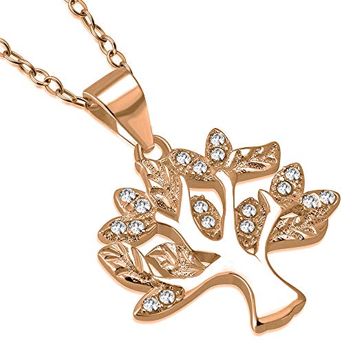 925 Sterling Silver White Clear CZ Tree of Life Pendant Necklace