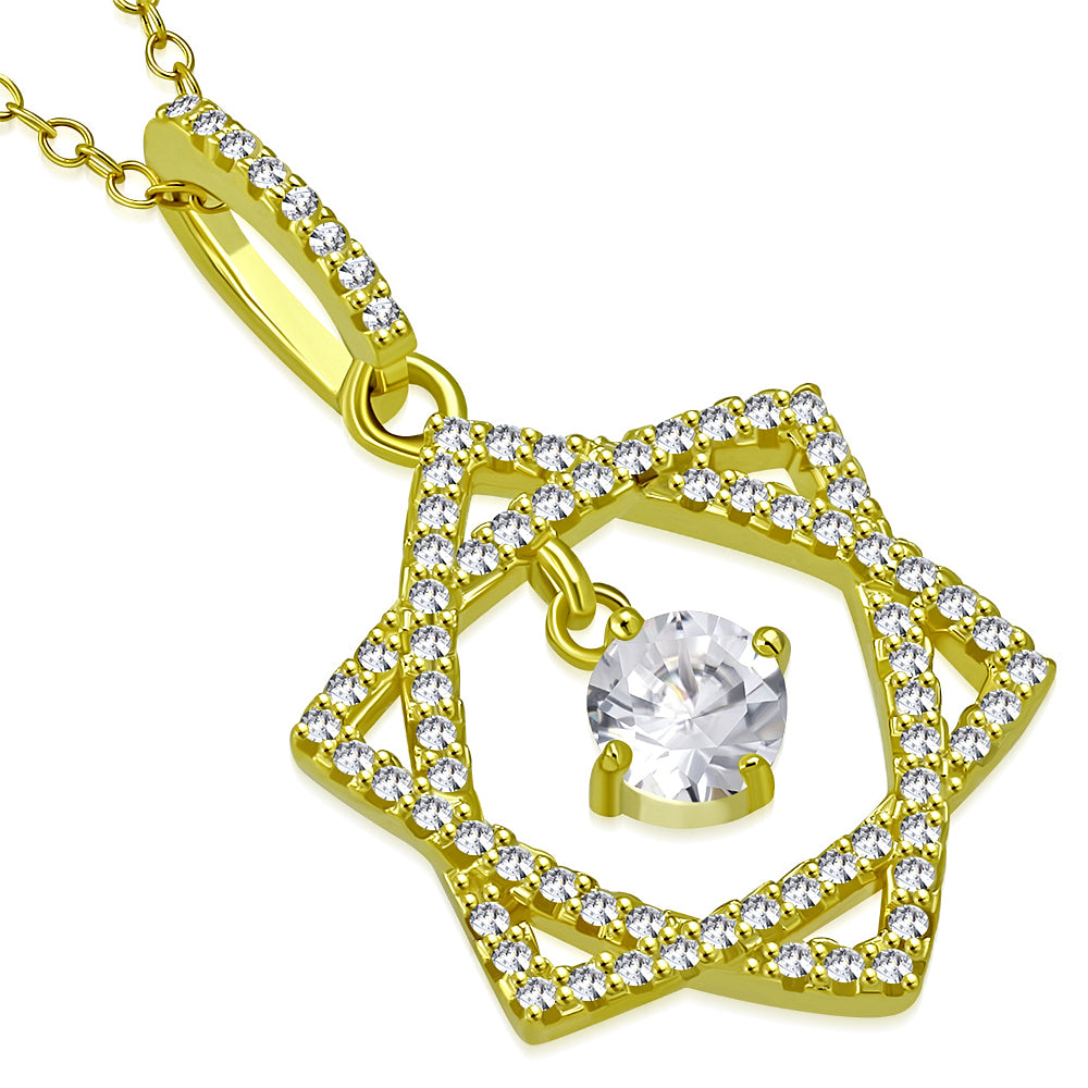Solitaire Stock Star of David Necklace Sterling Silver CZ