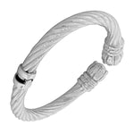 925 Sterling Silver Feather Light Flower Floral Open End Bangle Bracelet with Hinged Clasp