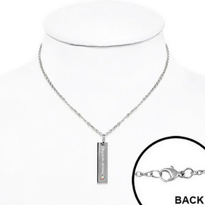 Stainless Steel Silver-Tone Pink CZ We Pray for the Future Pendant Necklace