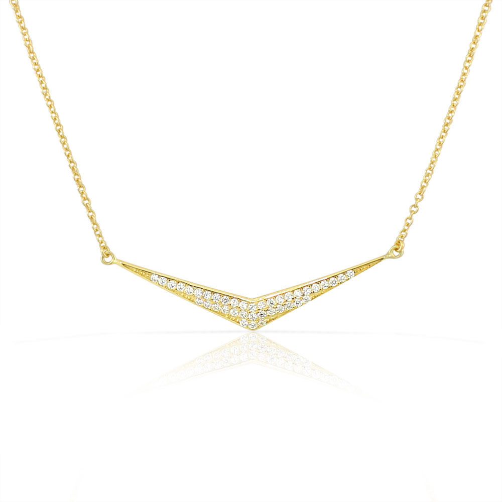 925 Sterling Silver White CZ Sideways Bar Pendant Necklace