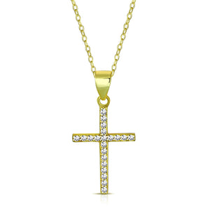 925 Sterling Silver Clear CZ Religious Cross Pendant Necklace, 18"