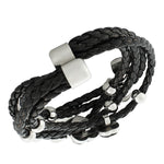Fashion Alloy Black Faux PU Leather Silver-Tone Love Heart Multi-Row Layer Bracelet
