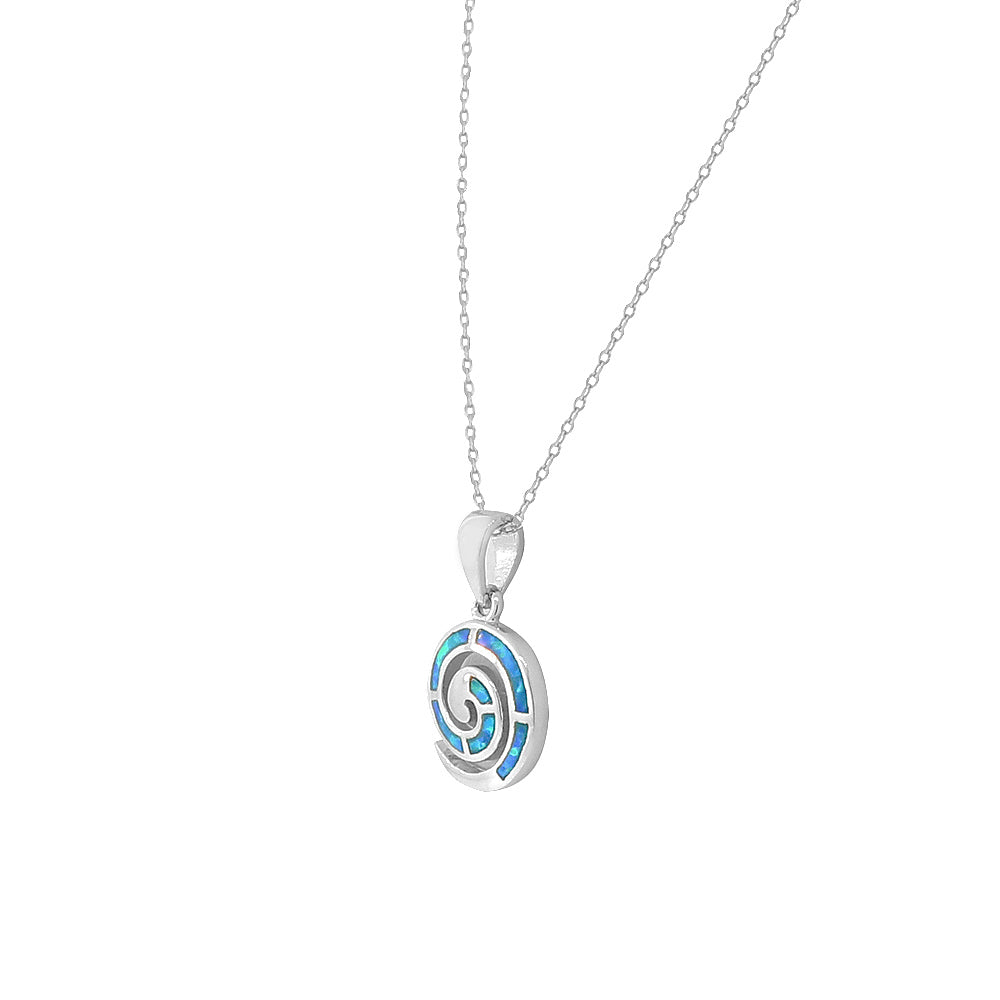 925 Sterling Silver Blue Turquoise-Tone Simulated Opal Whirlpool Pendant Necklace
