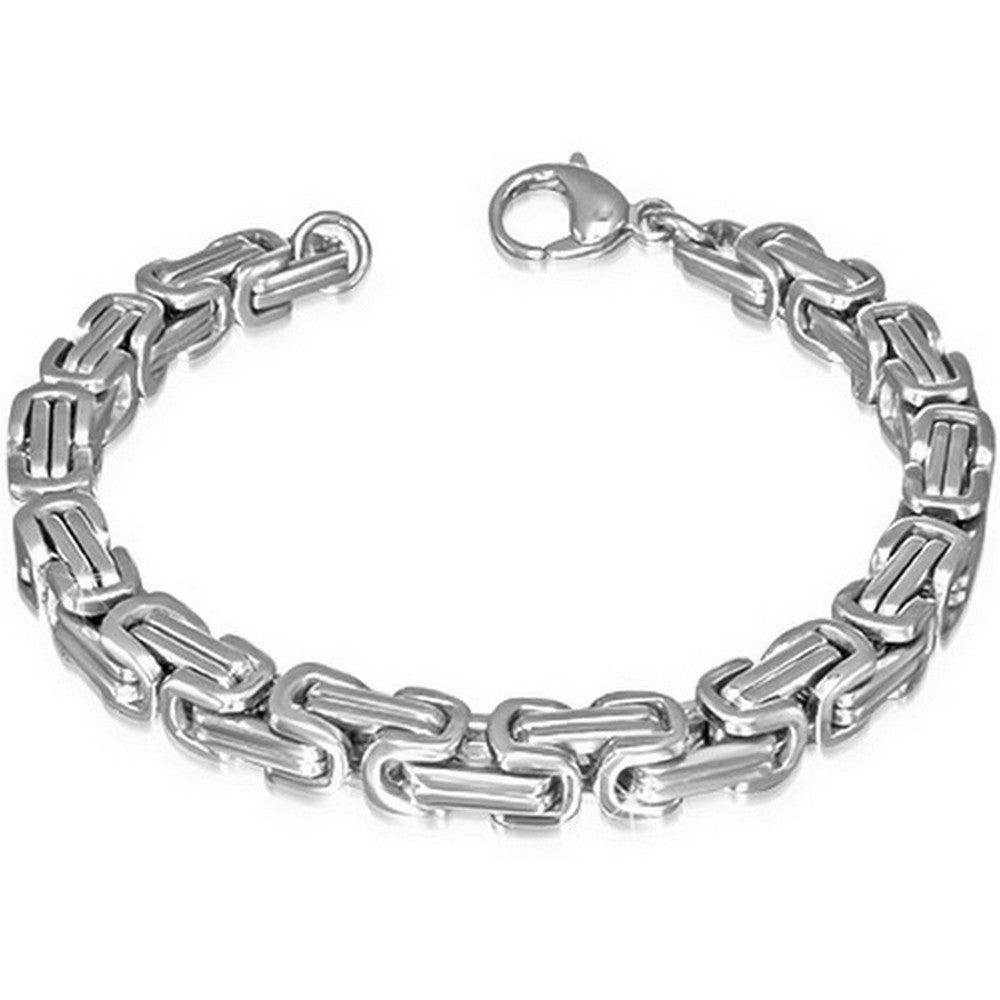 Stainless Steel Silver-Tone Mens Classic Link Chain Bracelet with Clasp