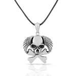 Stainless Steel Silver-tone Skull Wings Crossbones Mens Pendant Necklace
