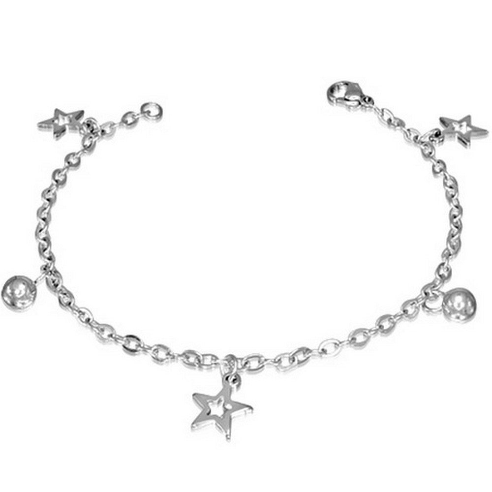 Stainless Steel Silver-Tone Stars Womens Adjustable Link Chain Bracelet