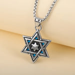 My Daily Styles Stainless Steel Star of David Pendant Necklace with Blue Accents – Jewish Judaica Necklace with 22" Chain for Men & Women