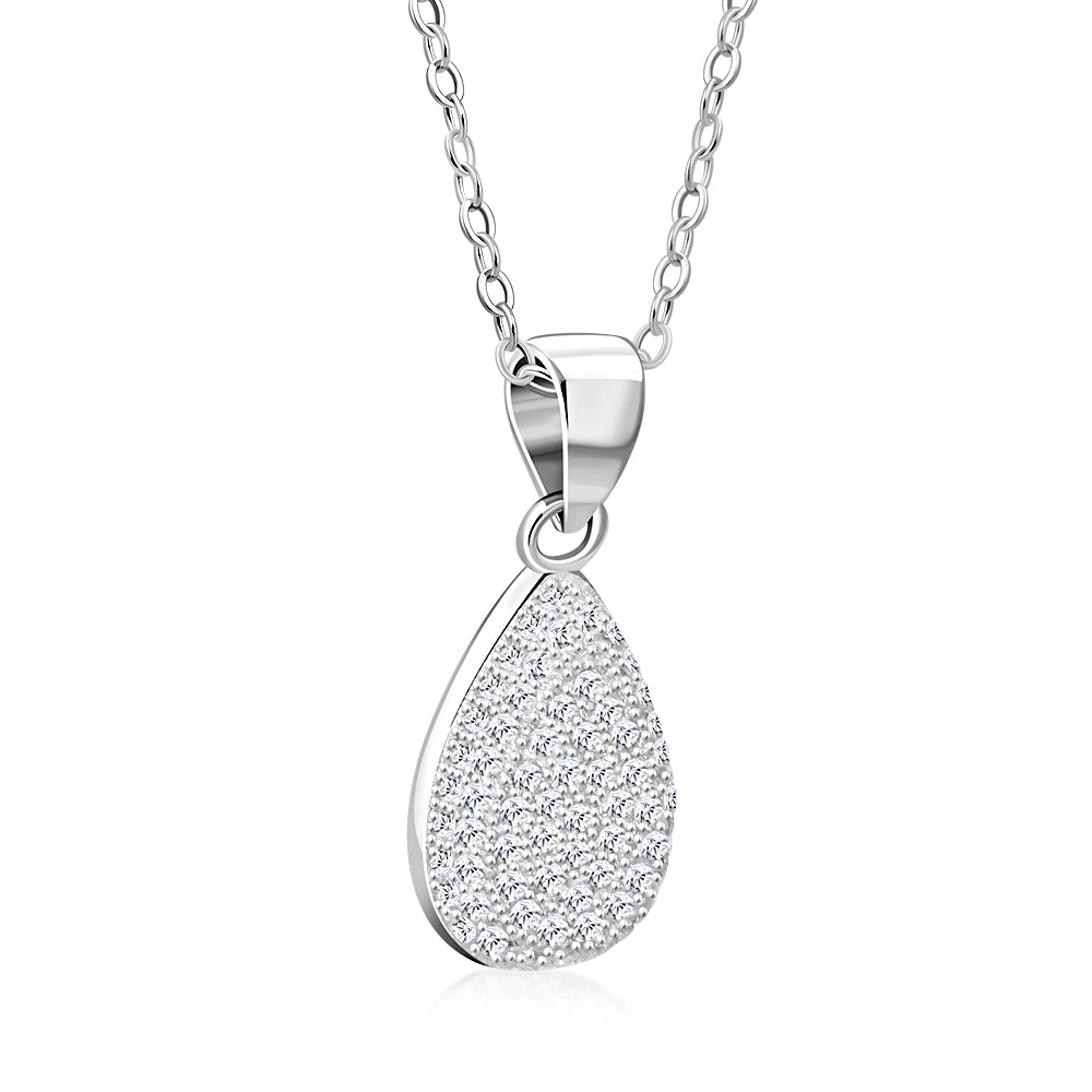 925 Sterling Silver White Clear CZ Teardrop Stud Earrings Pendant Necklace Set