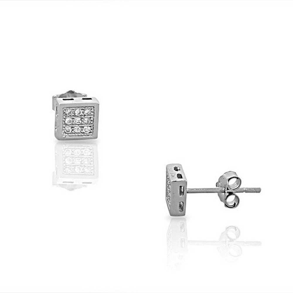 925 Sterling Silver White CZ Womens Girls Square Classic Small Stud Earrings