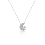 925 Sterling Silver Clear White Pear-Shaped CZ Crescent Half-Moon Pendant Necklace