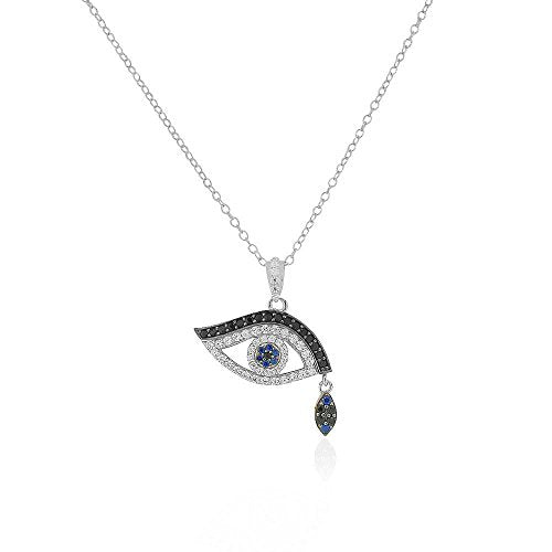 Tear Drop Evil Eye Necklace Pendant 925 Sterling Silver Cubic Zirconia
