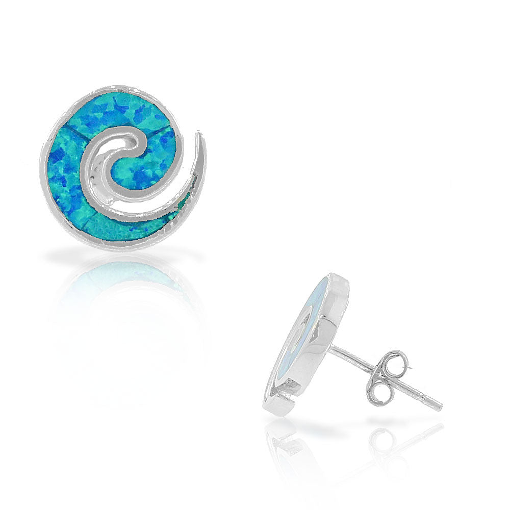925 Sterling Silver Blue Turquoise-Tone Simulated Opal Whirlpool Stud Earrings