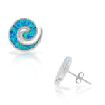 925 Sterling Silver Blue Turquoise-Tone Simulated Opal Whirlpool Stud Earrings