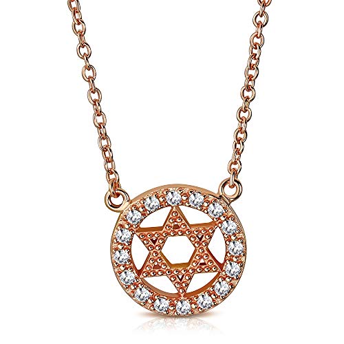 925 Sterling Silver Yellow Gold-Tone CZ Womens Jewish Star of David Pendant Necklace