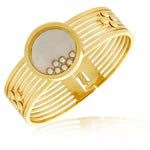 Stainless Steel Yellow Gold-Tone Simulated Mother-of-Pearl Floating CZ Bangle Bracelet