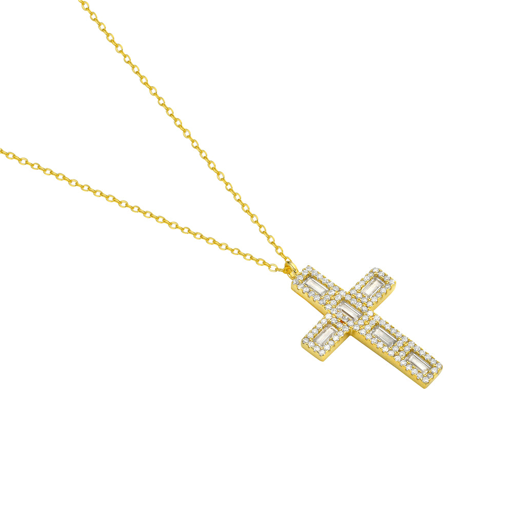 My Daily Styles 925 Sterling Silver Solid Cross Cubic Zirconia Women's or Girls Pendant - Adjustable Chain 16"-18"