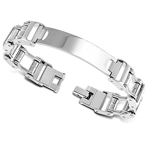 Stainless Steel Silver-Tone Men's Link Name Tag ID Bracelet, 8"