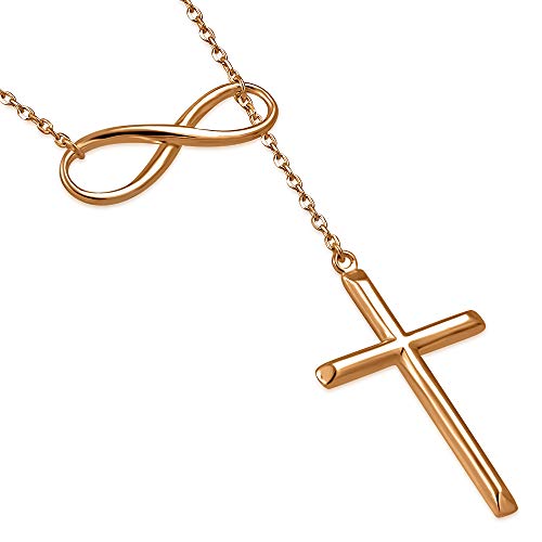 Rose Gold Infinity Cross Necklace in Sterling Silver