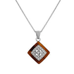 Stainless Steel Silver-Tone Simulated Amber White CZ Pendant Necklace