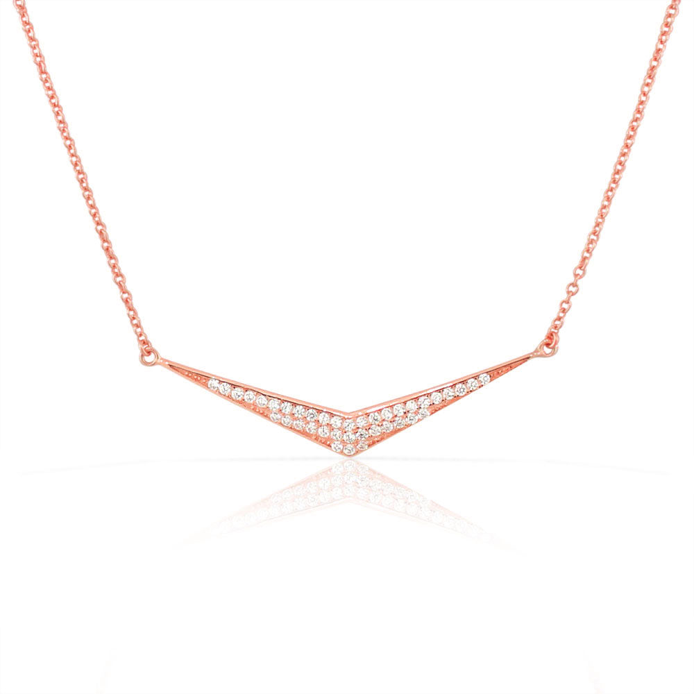 925 Sterling Silver White CZ Sideways Bar Pendant Necklace