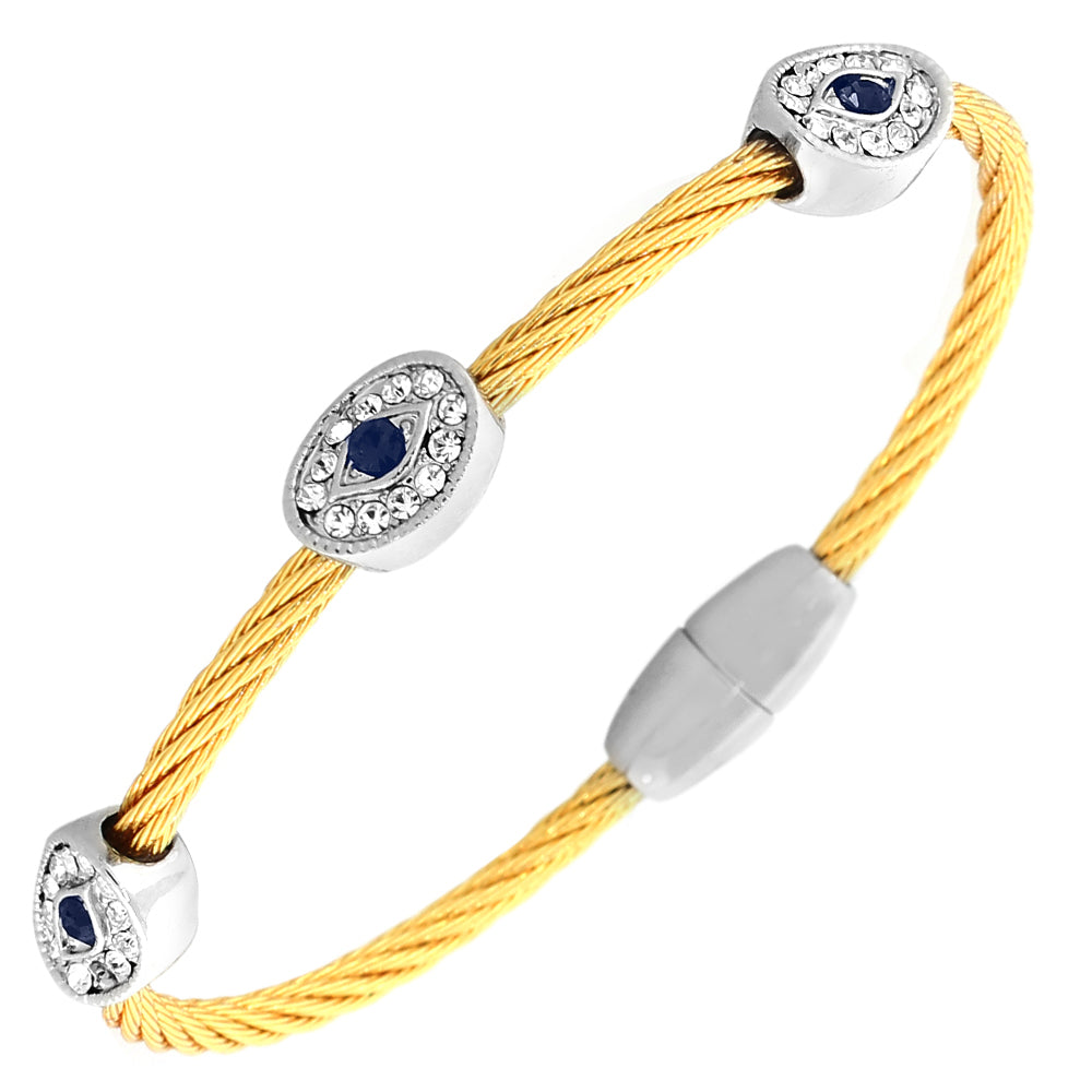 Fashion White Blue CZ Evil Eye Bangle Bracelet